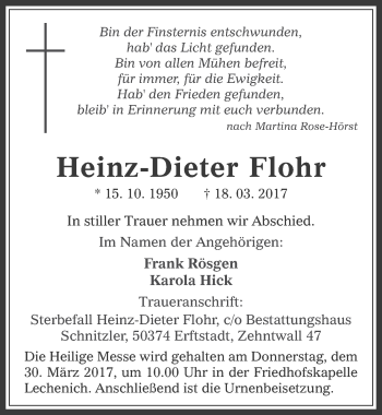 Anzeige von Heinz-Dieter Flohr von  Werbepost 