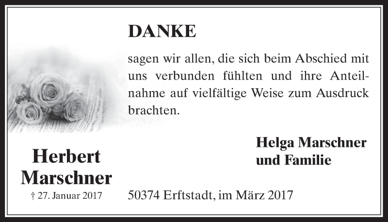  Traueranzeige für Herbert Marschner vom 29.03.2017 aus  Werbepost 