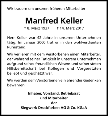 Anzeige von Manfred Keller von Kölner Stadt-Anzeiger / Kölnische Rundschau / Express