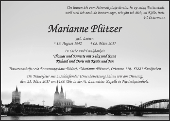 Anzeige von Marianne Plützer von  Blickpunkt Euskirchen 