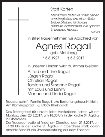 Anzeige von Agnes Rogall von  Schaufenster/Blickpunkt 