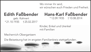 Anzeige von Edith/Hans-Karl Faßbender von  Blickpunkt Euskirchen 