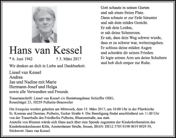 Anzeige von Hans van Kessel von  Sonntags-Post 