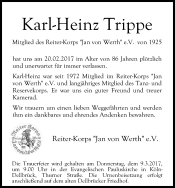 Anzeige von Karl-Heinz Trippe von Kölner Stadt-Anzeiger / Kölnische Rundschau / Express