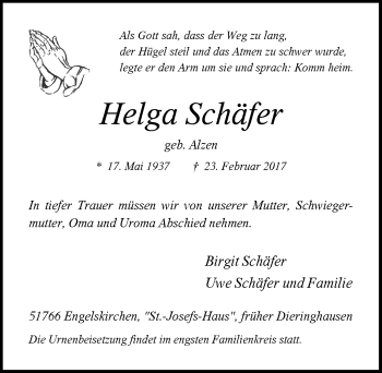 Anzeige von Helga Schäfer von  Anzeigen Echo 
