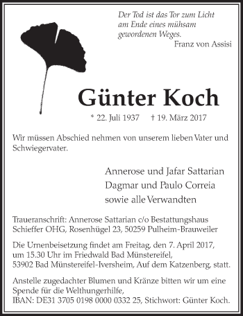 Anzeige von Günter Koch von  Sonntags-Post 
