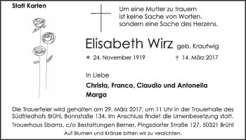 Anzeige von Elisabeth Wirz von  Schlossbote/Werbekurier 