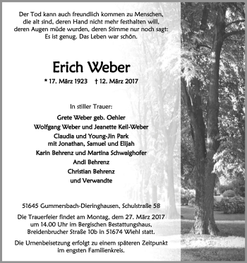Anzeige von Erich Weber von Kölner Stadt-Anzeiger / Kölnische Rundschau / Express