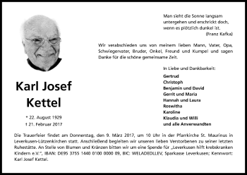 Anzeige von Karl Josef Kettel von Kölner Stadt-Anzeiger / Kölnische Rundschau / Express