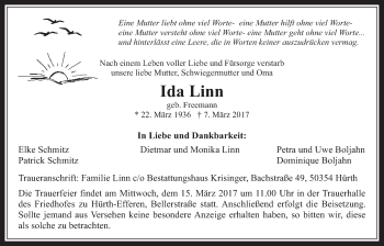 Anzeige von Ida Linn von  Sonntags-Post 