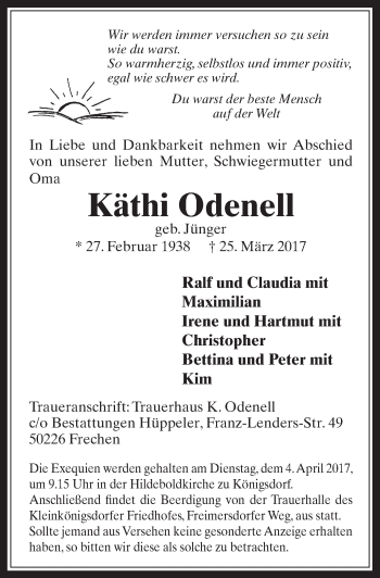 Anzeige von Käthi Odenell von  Wochenende 