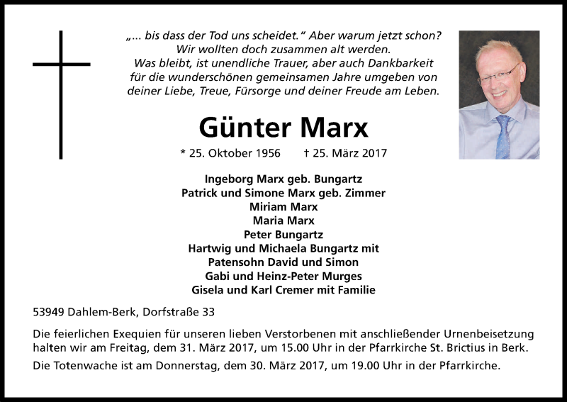  Traueranzeige für Günter Marx vom 28.03.2017 aus Kölner Stadt-Anzeiger / Kölnische Rundschau / Express