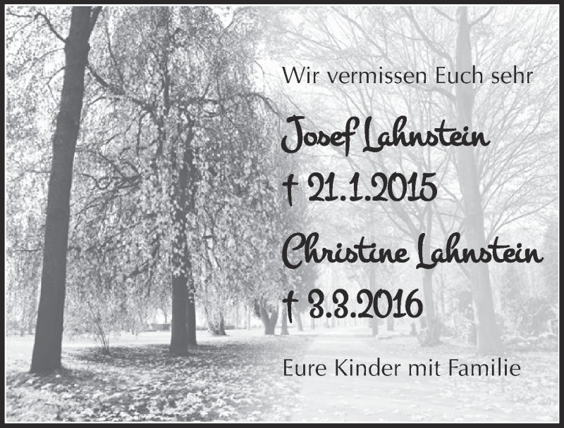 Traueranzeige für Josef/Christine Lahnstein vom 04.03.2017 aus  Blickpunkt Euskirchen 