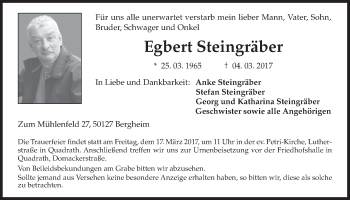 Anzeige von Egbert Steingräber von  Werbepost 
