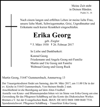 Anzeige von Erika Georg von Kölner Stadt-Anzeiger / Kölnische Rundschau / Express