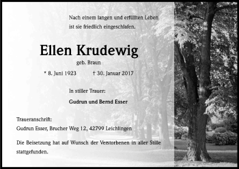 Anzeige von Ellen Kreudewig von Kölner Stadt-Anzeiger / Kölnische Rundschau / Express