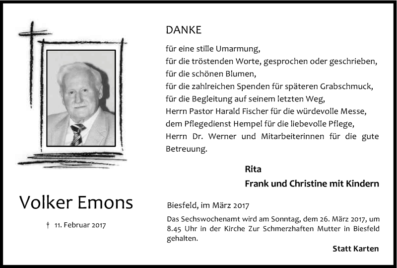  Traueranzeige für Volker Emons vom 18.03.2017 aus Kölner Stadt-Anzeiger / Kölnische Rundschau / Express