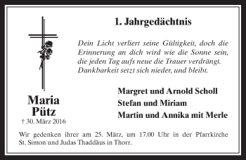 Anzeige von Maria Pütz von  Werbepost 