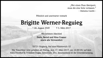 Anzeige von Brigitte Werner-Reguieg von Kölner Stadt-Anzeiger / Kölnische Rundschau / Express