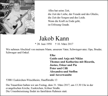 Anzeige von Jakob Kann von  Blickpunkt Euskirchen 