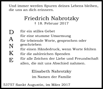 Anzeige von Friedrich Nabrotzky von Kölner Stadt-Anzeiger / Kölnische Rundschau / Express