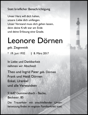 Anzeige von Leonore Dörnen von  Anzeigen Echo 