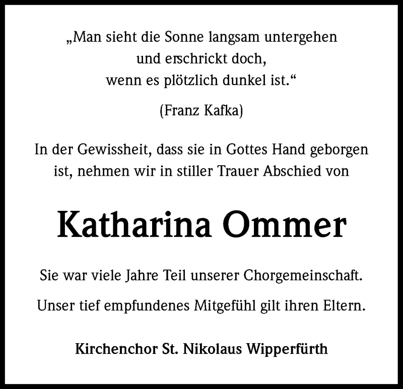  Traueranzeige für Katharina Ommer vom 21.03.2017 aus Kölner Stadt-Anzeiger / Kölnische Rundschau / Express