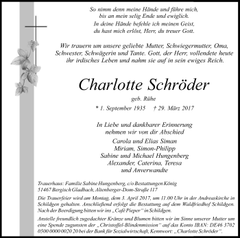 Anzeige von Charlotte Schröder von Kölner Stadt-Anzeiger / Kölnische Rundschau / Express