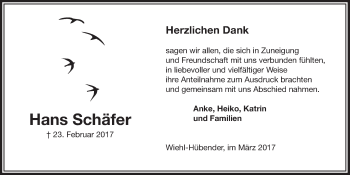 Anzeige von Hans Schäfer von  Anzeigen Echo 