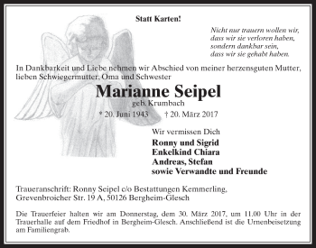 Anzeige von Marianne Seipel von  Werbepost 