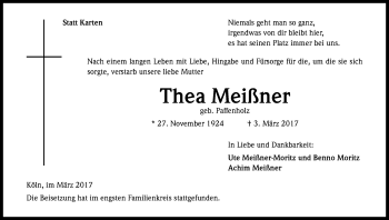 Anzeige von Thea Meißner von Kölner Stadt-Anzeiger / Kölnische Rundschau / Express