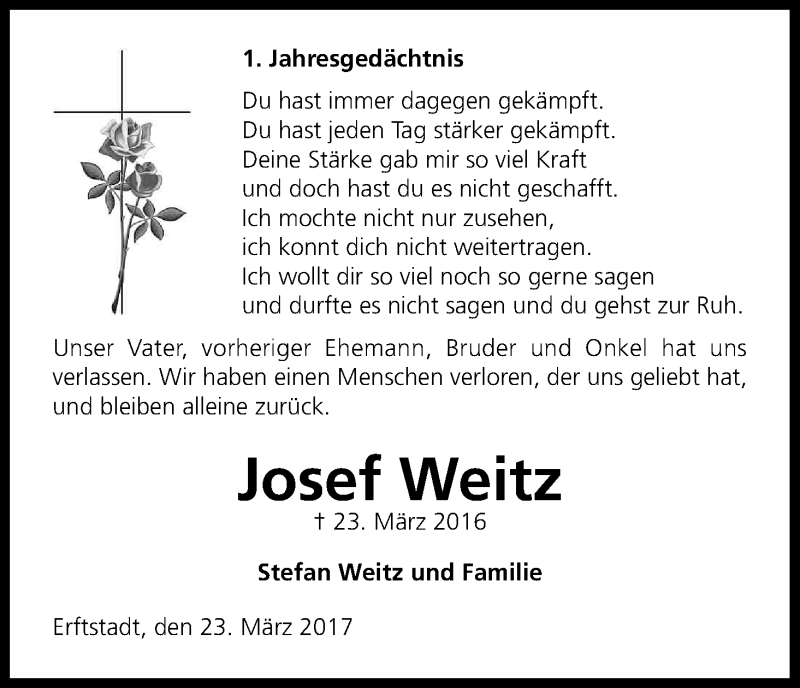  Traueranzeige für Josef Weitz vom 23.03.2017 aus Kölner Stadt-Anzeiger / Kölnische Rundschau / Express