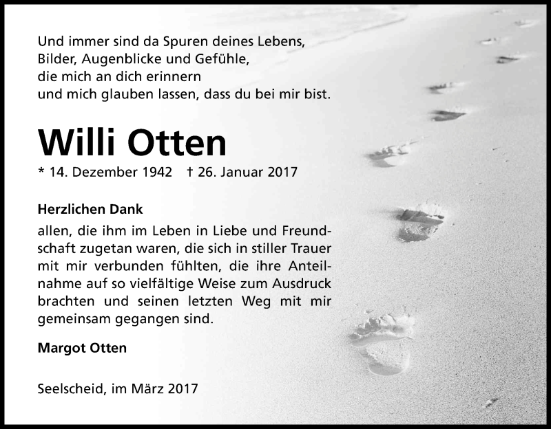  Traueranzeige für Willi Otten vom 11.03.2017 aus Kölner Stadt-Anzeiger / Kölnische Rundschau / Express