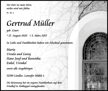 Anzeige von Gertrud Müller von Kölner Stadt-Anzeiger / Kölnische Rundschau / Express