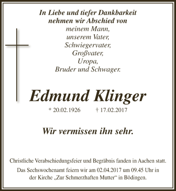 Anzeige von Edmund Klinger von  Extra Blatt 