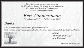 Anzeige von Bert Zimmermann von  Werbepost 