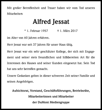 Anzeige von Alfred Jessat von Kölner Stadt-Anzeiger / Kölnische Rundschau / Express