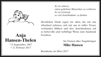 Anzeige von Anja Hansen-Thelen von  Schaufenster/Blickpunkt 