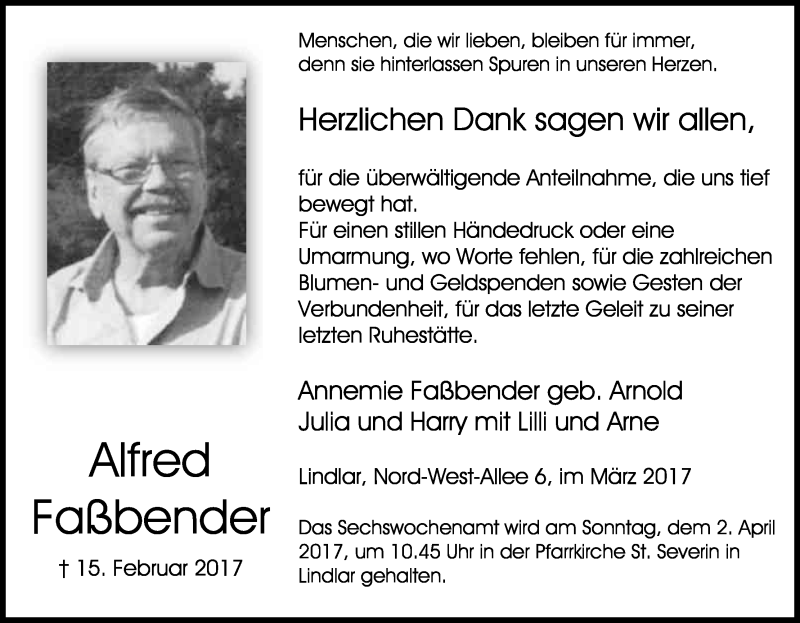  Traueranzeige für Alfred Faßbender vom 25.03.2017 aus Kölner Stadt-Anzeiger / Kölnische Rundschau / Express