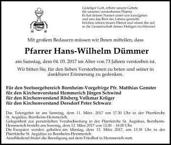 Anzeige von Hans-Wilhelm Dümmer von Kölner Stadt-Anzeiger / Kölnische Rundschau / Express