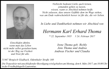 Anzeige von Hermann Karl Erhard Thoma von Kölner Stadt-Anzeiger / Kölnische Rundschau / Express