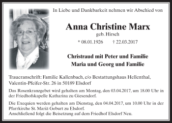 Anzeige von Anna Christine Marx von  Werbepost 