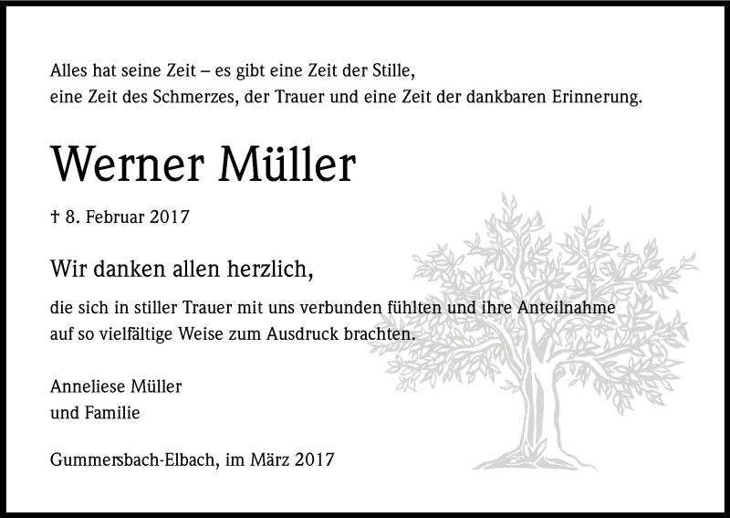  Traueranzeige für Werner Müller vom 18.03.2017 aus Kölner Stadt-Anzeiger / Kölnische Rundschau / Express