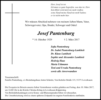 Anzeige von Josef Pantenburg von Kölner Stadt-Anzeiger / Kölnische Rundschau / Express