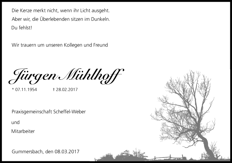  Traueranzeige für Jürgen Mühlhoff vom 11.03.2017 aus Kölner Stadt-Anzeiger / Kölnische Rundschau / Express