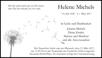 Anzeige von Helene Michels von Kölner Stadt-Anzeiger / Kölnische Rundschau / Express