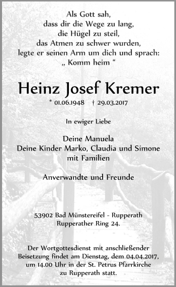 Anzeige von Heinz Josef Kremer von  Blickpunkt Euskirchen 