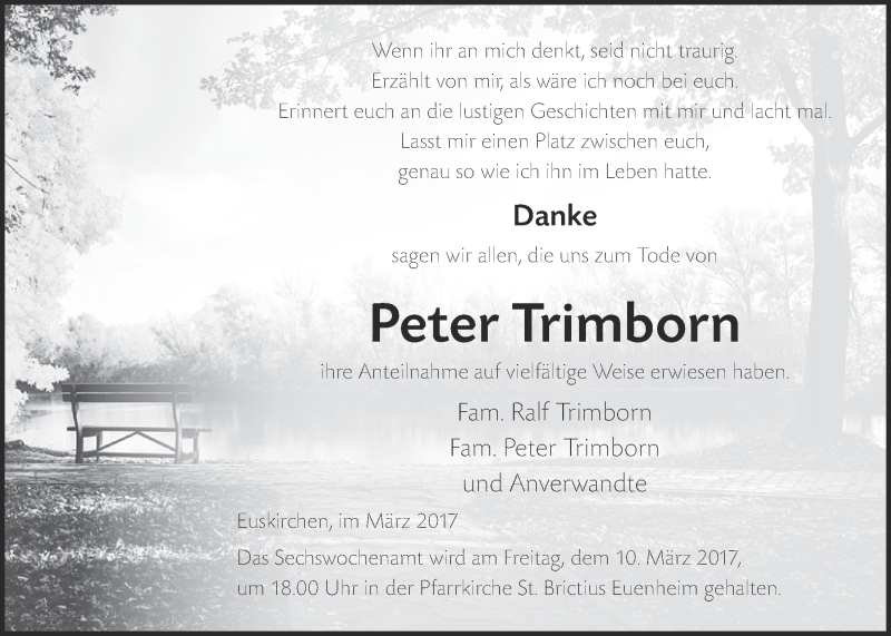  Traueranzeige für Peter Trimborn vom 04.03.2017 aus  Blickpunkt Euskirchen 