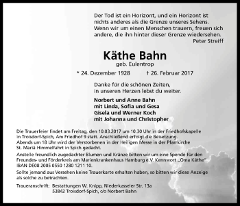 Anzeige von Käthe Bahn von Kölner Stadt-Anzeiger / Kölnische Rundschau / Express