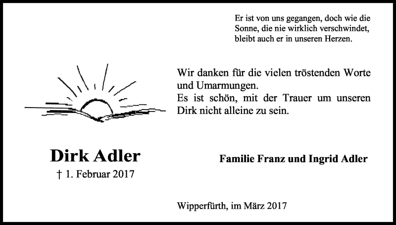  Traueranzeige für Dirk Adler vom 18.03.2017 aus Kölner Stadt-Anzeiger / Kölnische Rundschau / Express